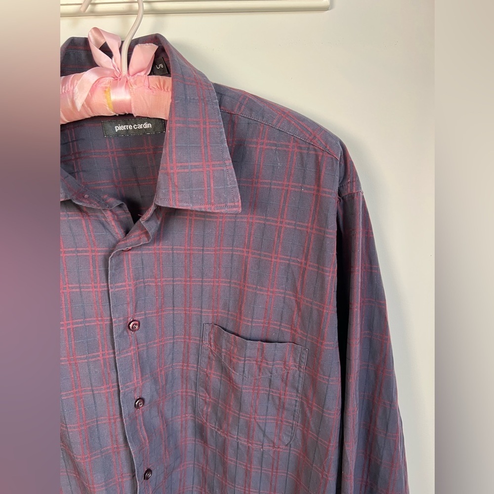 Pierre Cardin Men's Plaid Button Up Dress Shirt Size Large